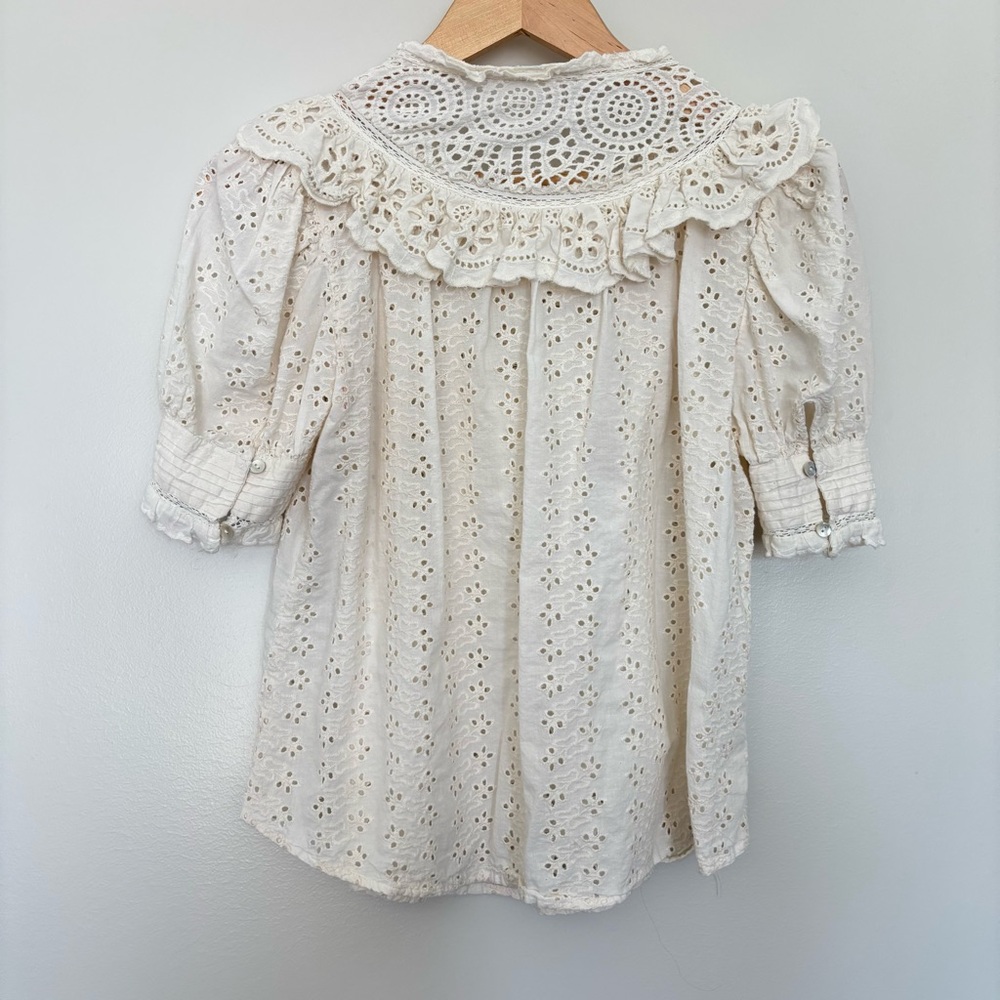 Love The Label Anthropologie‎ Dreamer Ruffled Eyelet Blouse 100% Cotton Size L - Picture 8 of 9